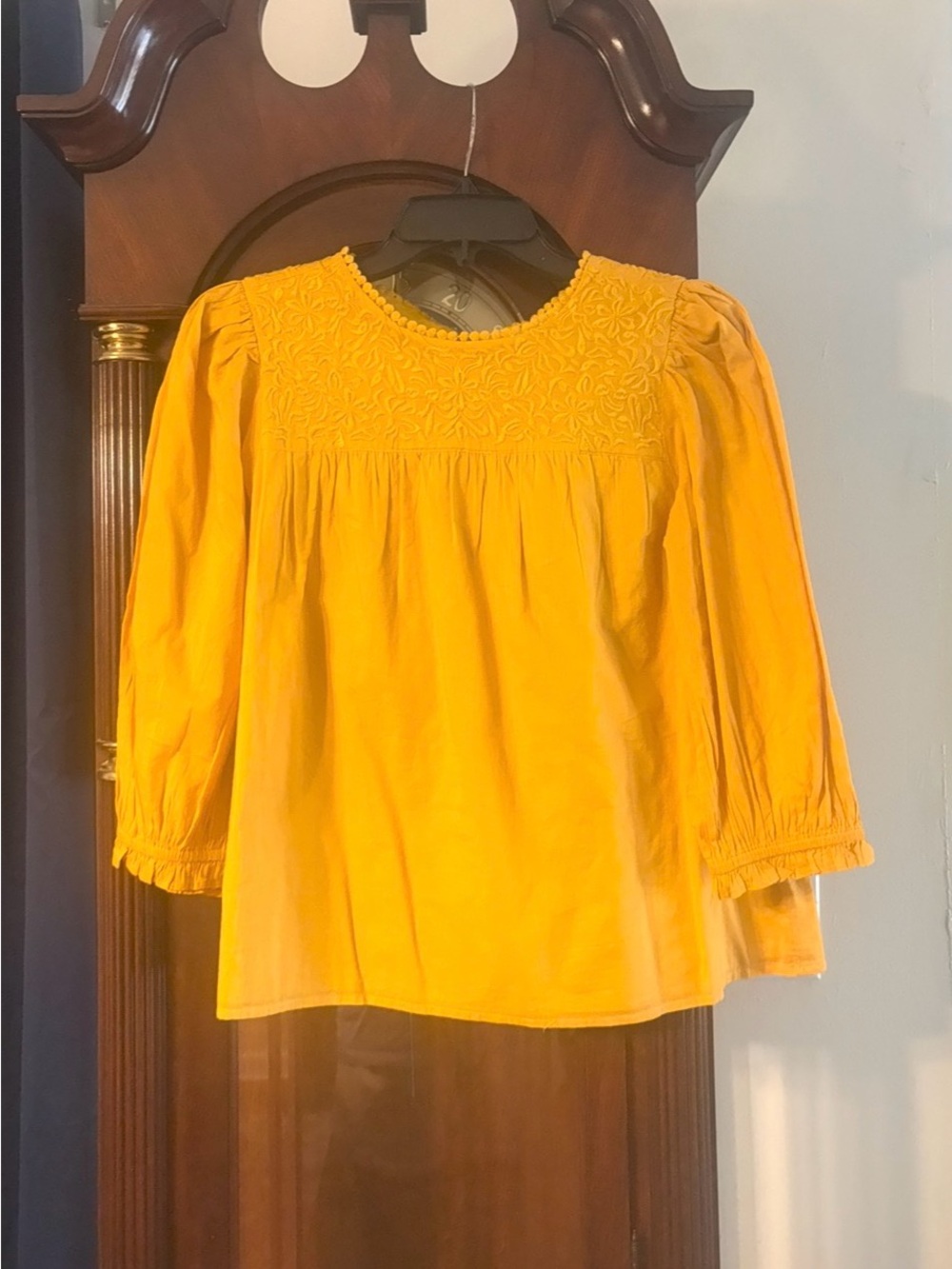 NWT crown & ivy Mustard Yellow Embroidered Yoke Peasant Top
